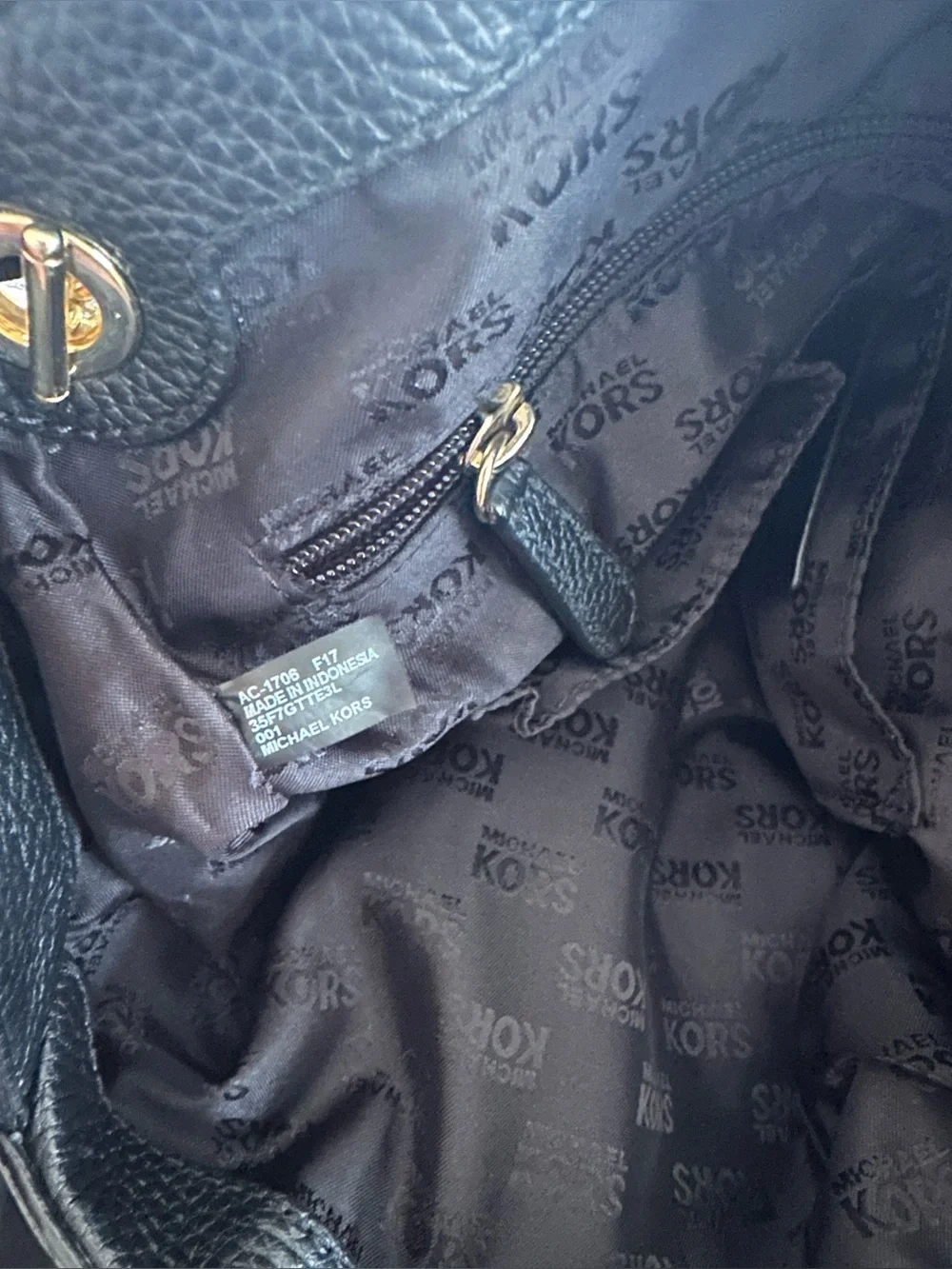Michael Kors Set: Jet Set Handbag & Continental Wallet In Black Pebbled Leather.